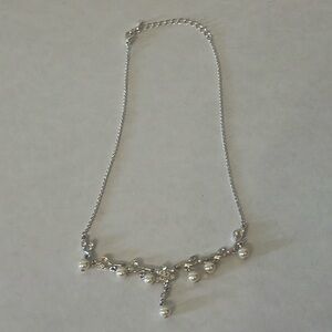 Silver cubic zirconia and pearl flower necklace-not real silver or pearls